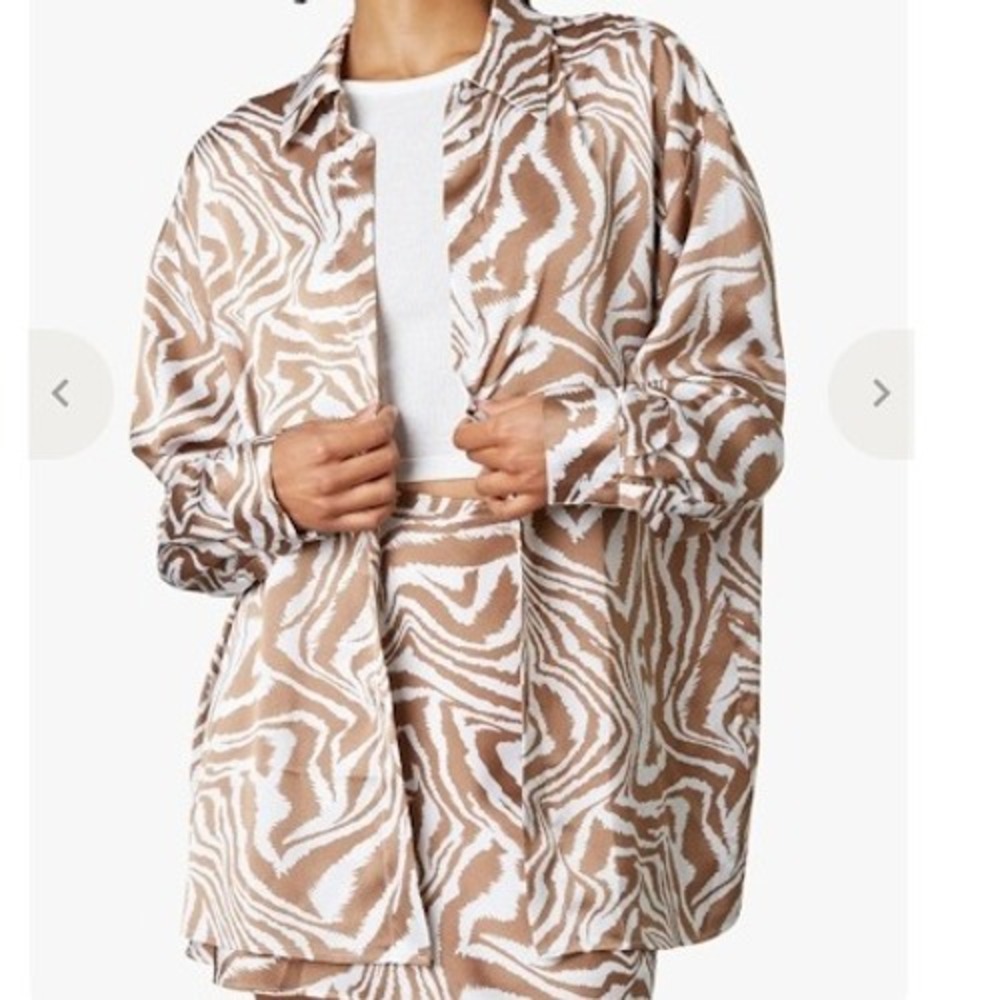 NIA Zebra Print Button Down Shirt Long Sleeve Oversized Copper White Medium